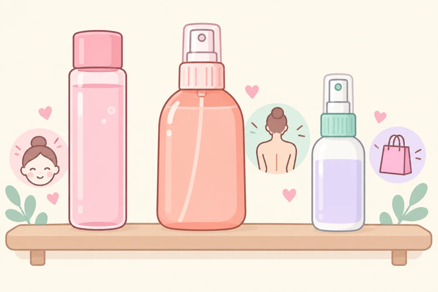 用途の異なる3種類のボトルを並べた比較イラスト