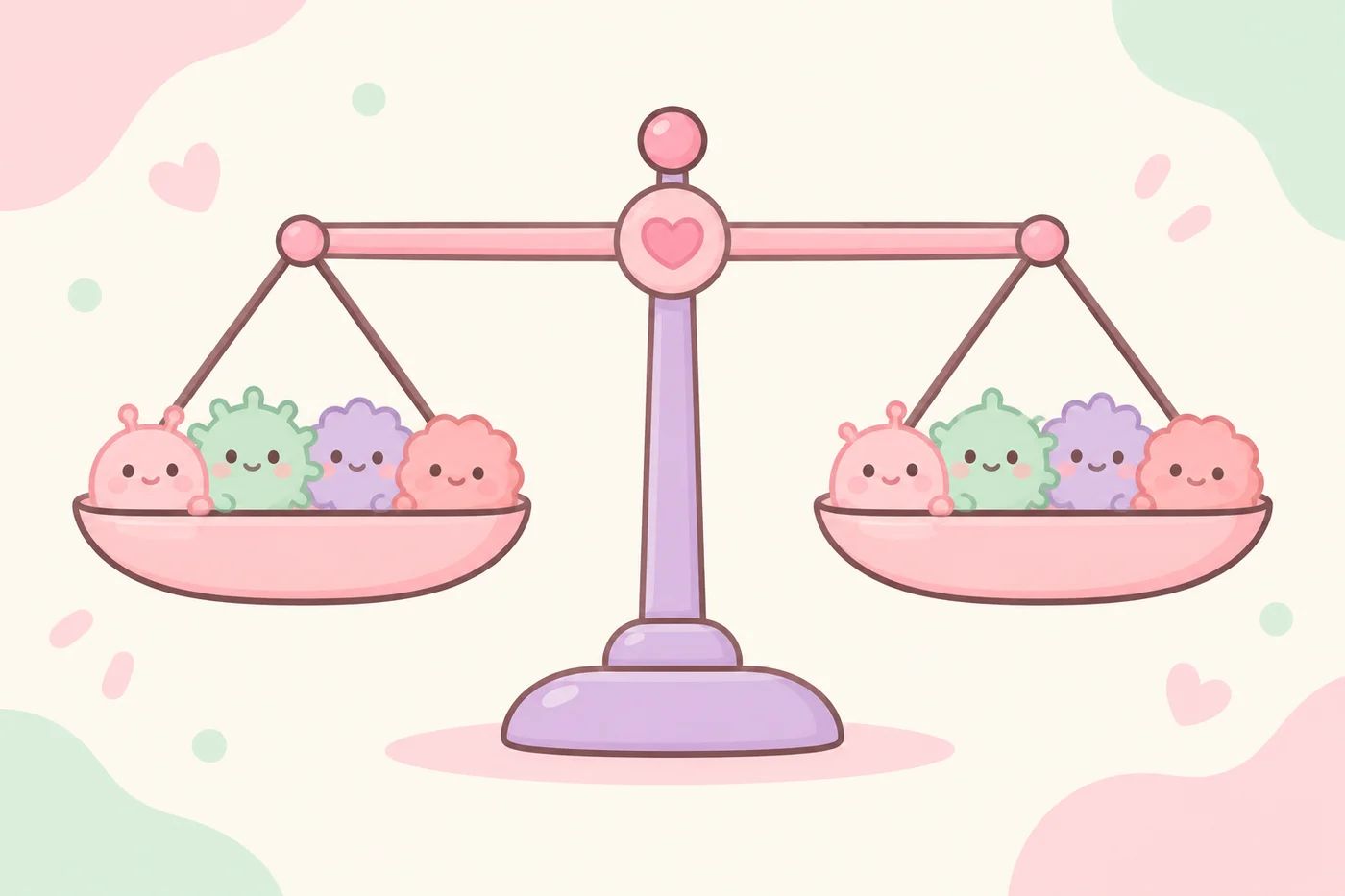 肌の上の菌のバランスを天秤で表したイラスト