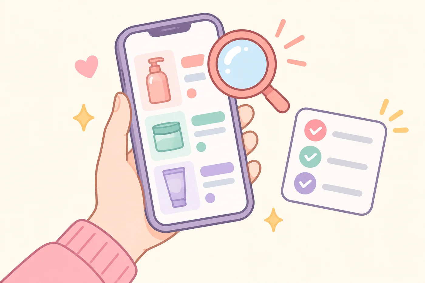 スマートフォンで商品ページの販売者情報を確認する様子のイラスト