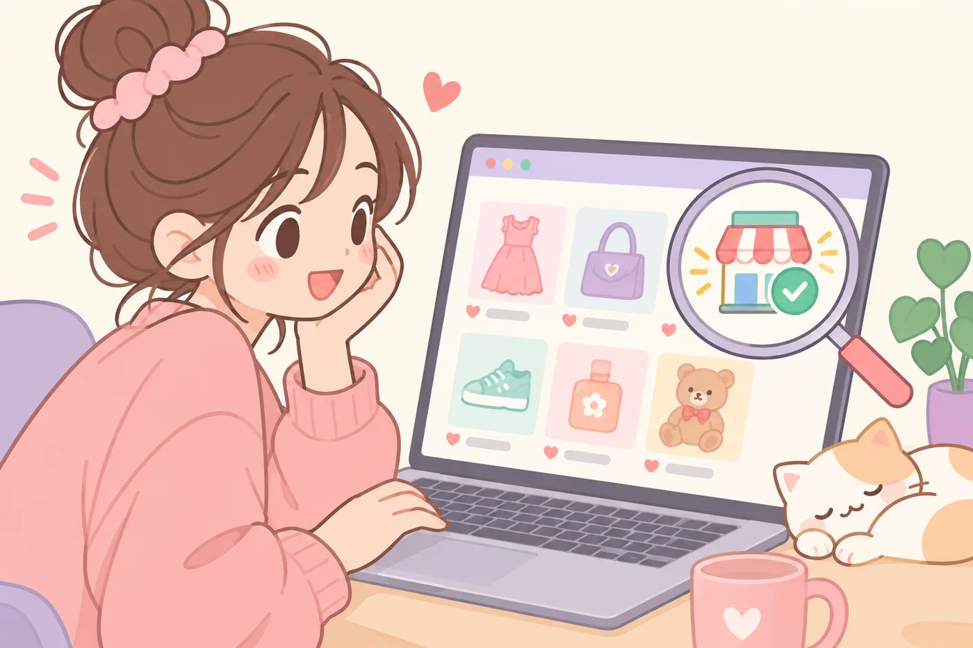 公式ショップかどうかを確認している様子のイラスト