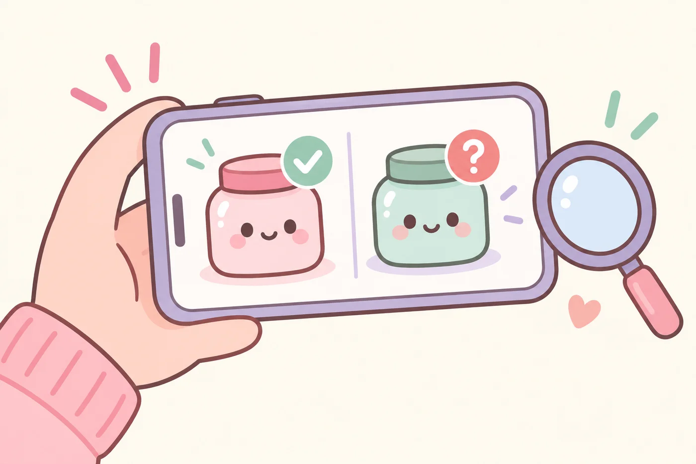 出品者情報を確認しながら購入を検討する様子のイラスト