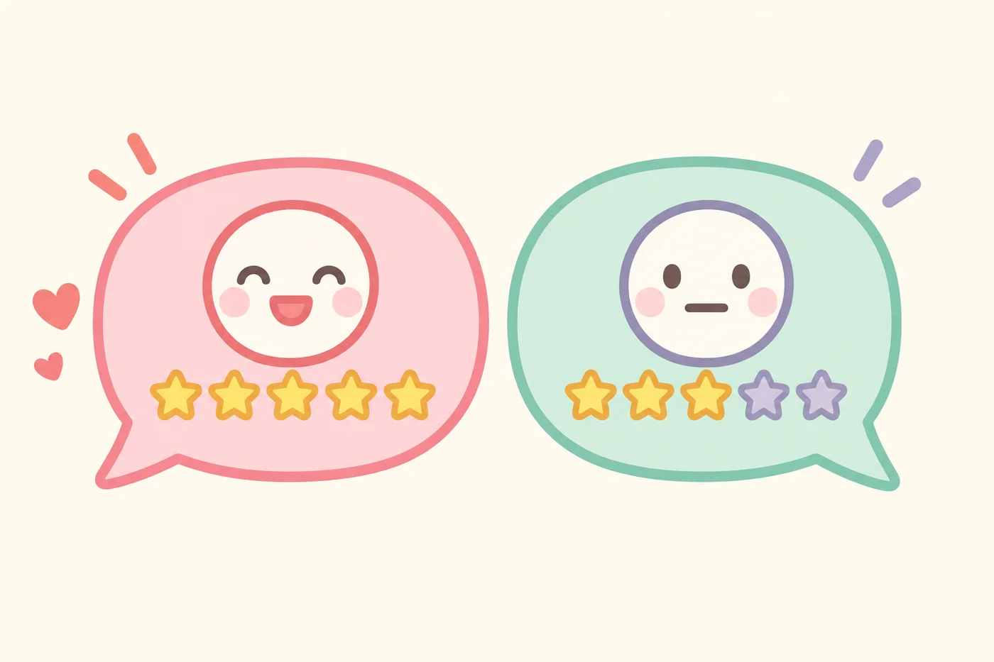 良い評価と気になる評価の両方を示す吹き出しのイラスト