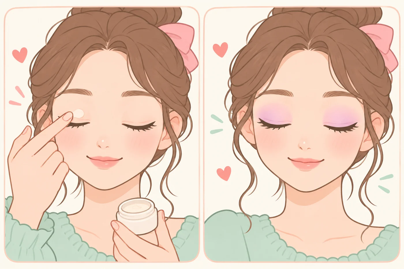 アイシェードプライマーを塗ってからアイシャドウを重ねるイラスト