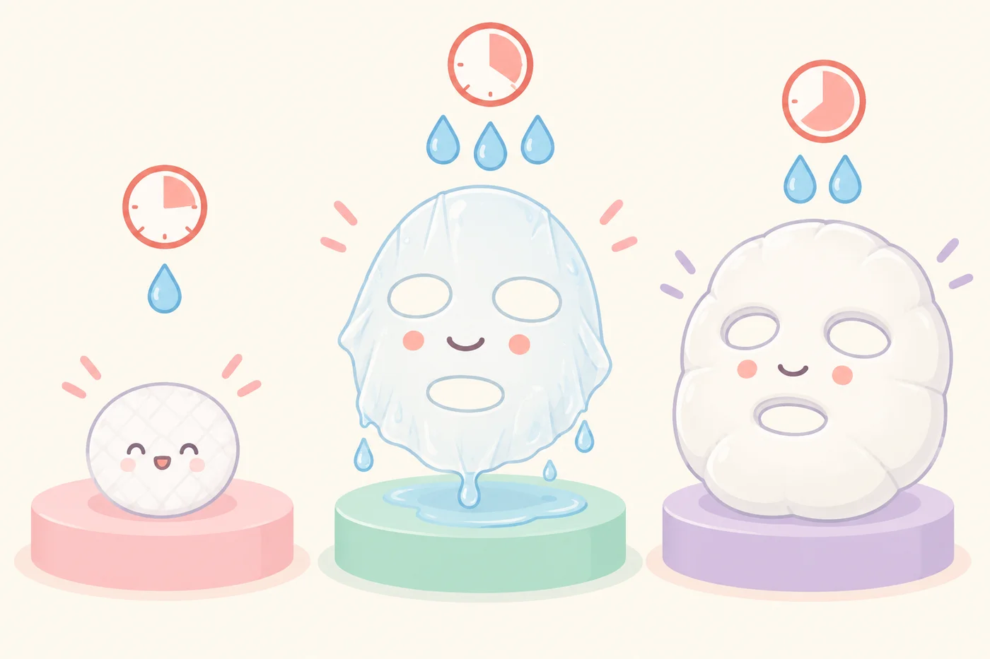 3種類のスキンケアアイテムの厚みと使用感を比較するイラスト