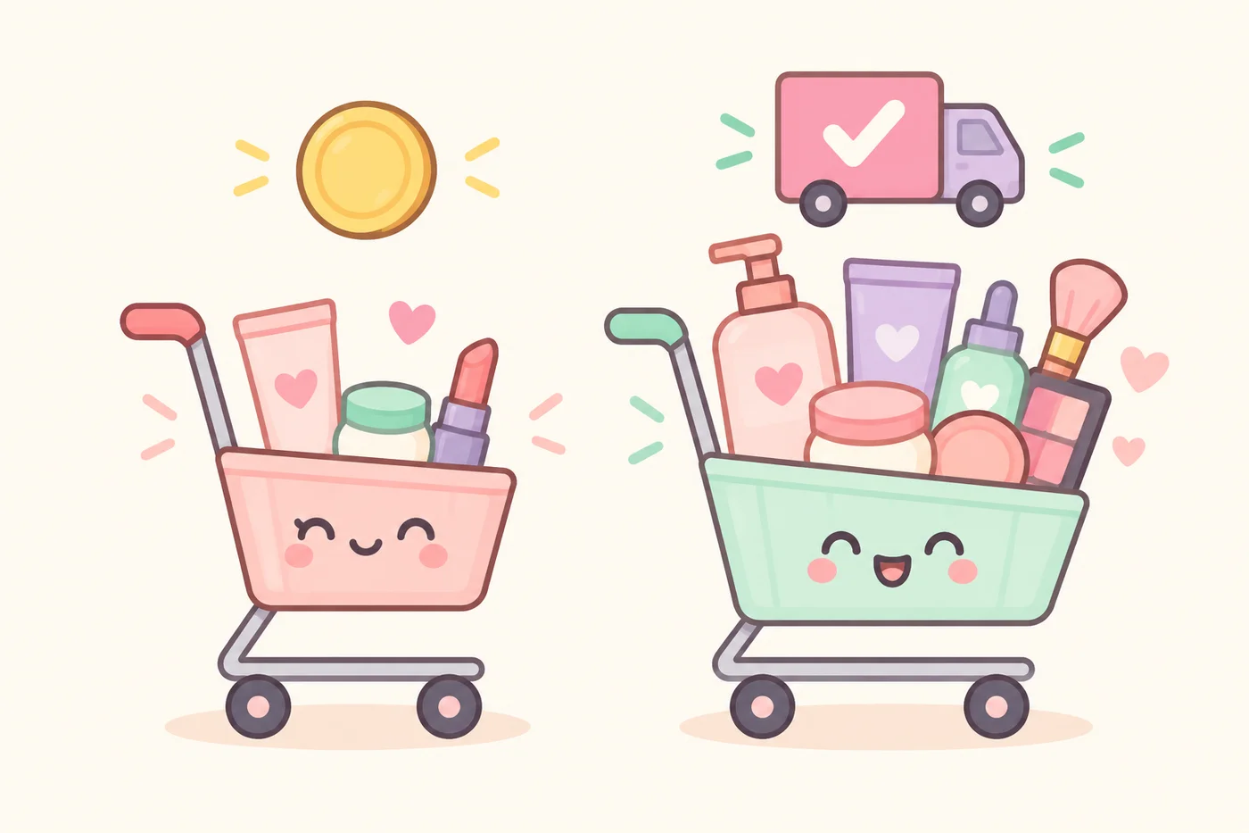 カート内商品の金額が一定額を超えると送料無料になることを示す比較イラスト
