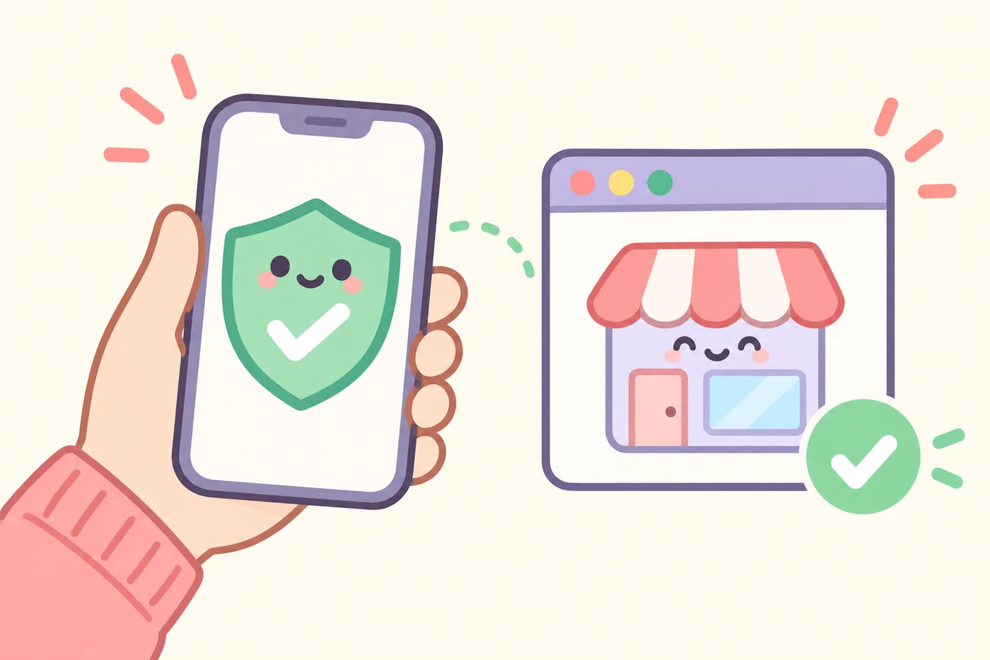 スマートフォンで公式サイトを確認している様子のイラスト